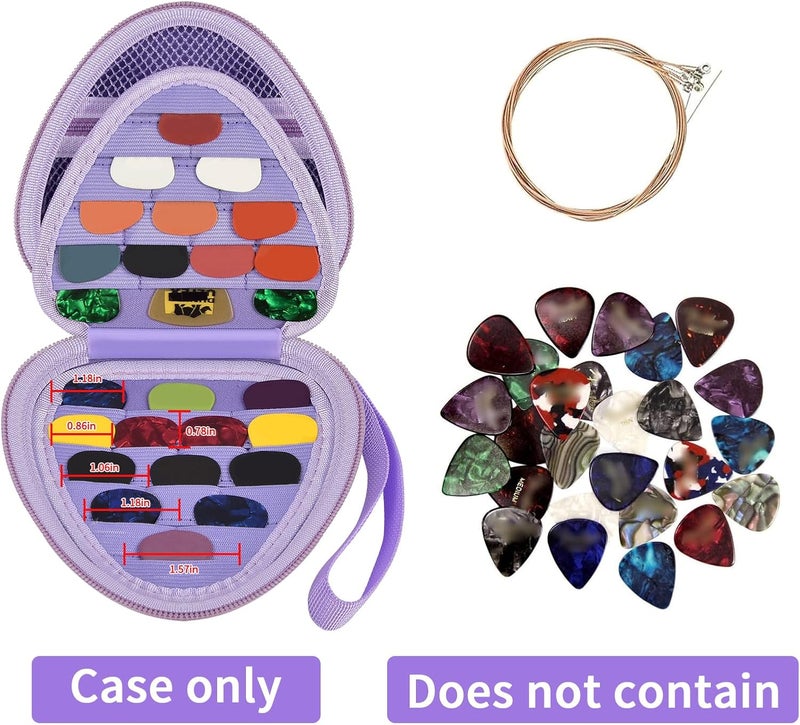 Comecase Guitar Picks Holder Case for Acoustic Electric Guitar Holds Over 39 Packs, Variety Pack Bass Picks Storage Pouch Organizer, Guitar Plectrums Bag with Mesh Pocket for Other Accessories - Purple - Image 2